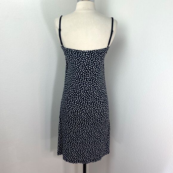 Vintage Y2K Black White Polka Dot Knit Shift Dress Small Boho Peasant Sporty - Picture 5 of 9